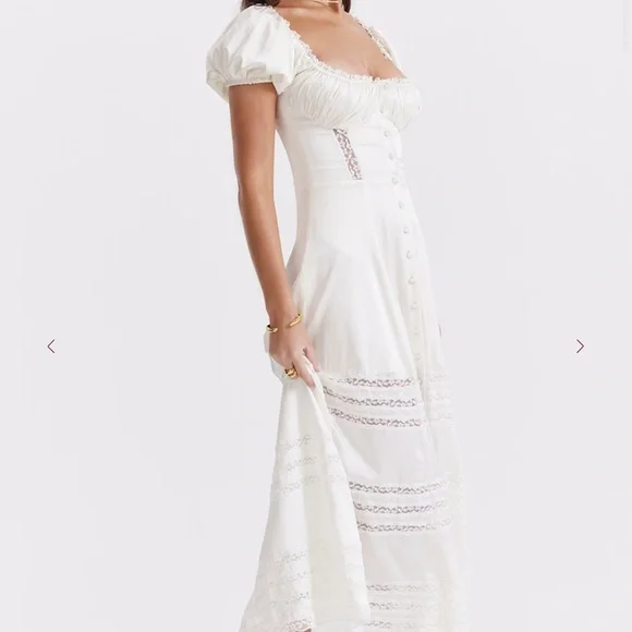 House of CB EVIANA Ivory Real Silk Puff Sleeve Dress SIZE XS REG CUP - Picture 3 of 5